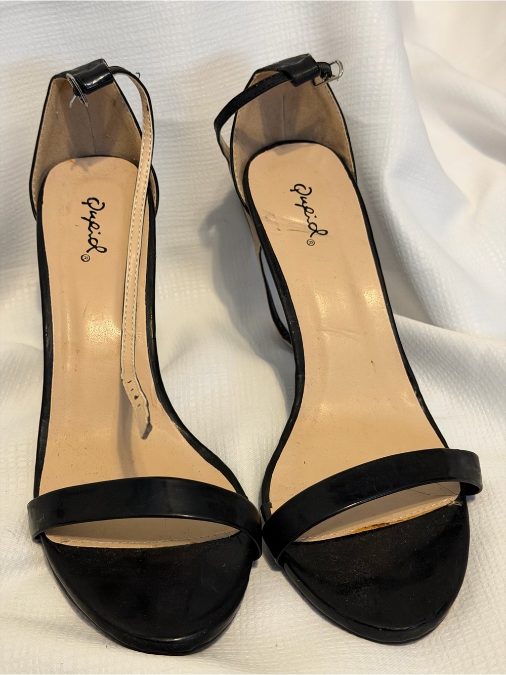 Qupid Black Open-Toe Ankle Strap Heels